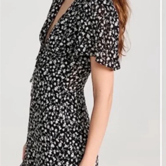 Reformation Black and White Ruffled Midi Dress with Plunge Neckline - Picture 2 of 5